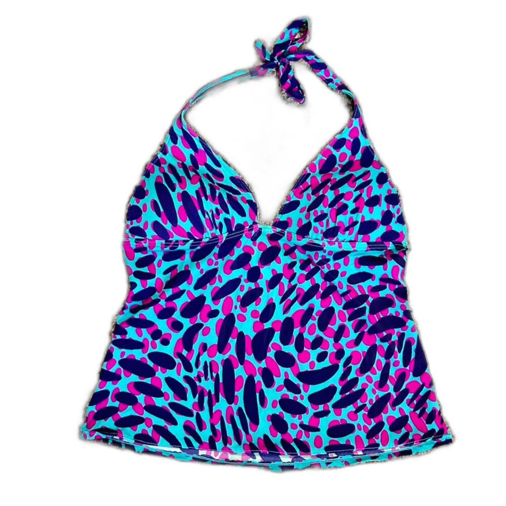 Victoria's Secret Womens Turquoise Pink Leopard Print Push-up Tankini Top Size L